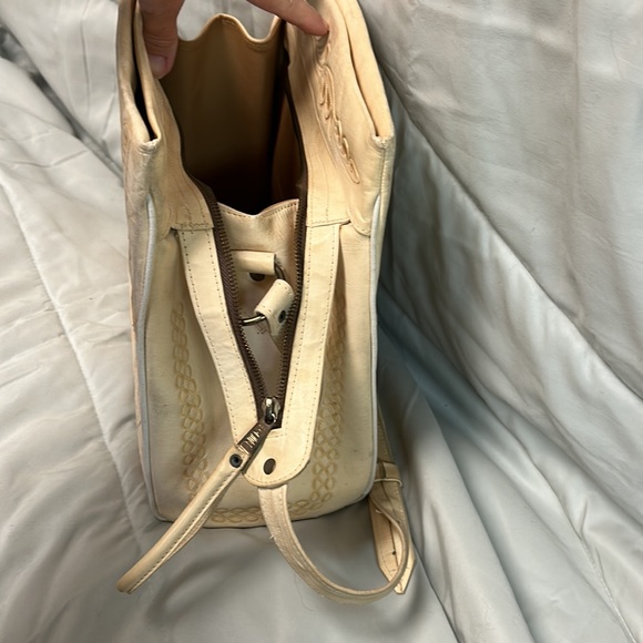 Vintage Leather Hand Tooled RARE Purse 1960s Mexico Ivory Yellow Mayan Roses - Picture 7 of 16